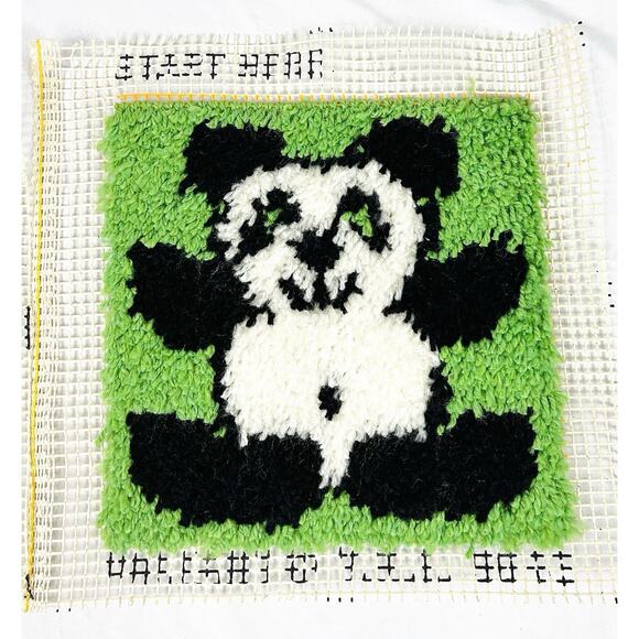 Vtg Completed 12” Latch Hook Rugs / Wall Hangings Dog Bear Set of 2 - Picture 2 of 5